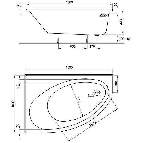 Kolo Elipso aszimetrikus kád 140x100 balos lábbal XWA0641000